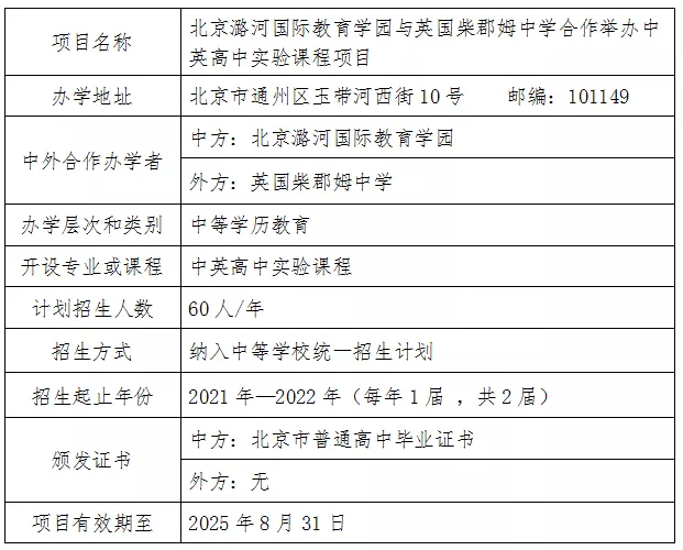 北京潞河國際教育學(xué)園與英國柴郡姆中學(xué)繼續(xù)合作舉辦中英高中實驗課程項目
